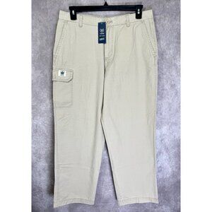 IZOD Pants Mens 34x30 Beige Khaki Soft Wash Perfection Cargo 100% Cotton NEW